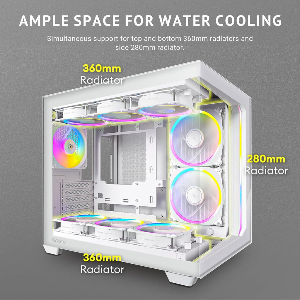 Antec C5 ARGB White, Mid-Tower ATX PC Case, Seamless Tempered Glass Front & Side Panels, 7×120mm ARGB PWM Fans Included, Supports Up to 10 Fans, 360mm Radiator Support, Type-C 3.2 Gen 2
