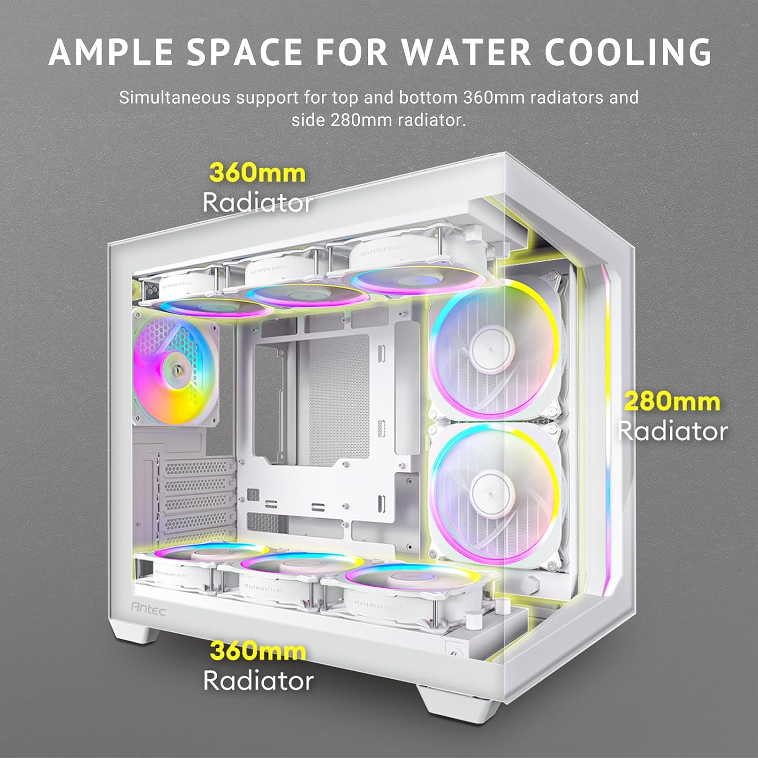Antec C5 ARGB White, Mid-Tower ATX PC Case, Seamless Tempered Glass Front & Side Panels, 7×120mm ARGB PWM Fans Included, Supports Up to 10 Fans, 360mm Radiator Support, Type-C 3.2 Gen 2