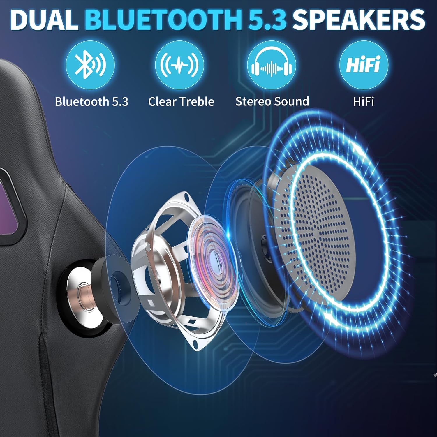 Gaming Chair with Bluetooth Speakers and RGB LED Lights Ergonomic Massage Computer Gaming Chair with Footrest Video Game Chair High Back with Lumbar Support Purple and Black