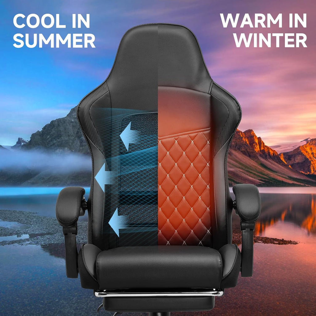 GTPLAYER Gaming Chair, High Back Computer Gaming Chair with Footrest, Ergonomic Height Adjustable Office Chair with Removable Cover and Lumbar Support for Gaming & Work (BLK,with Leather Cover)