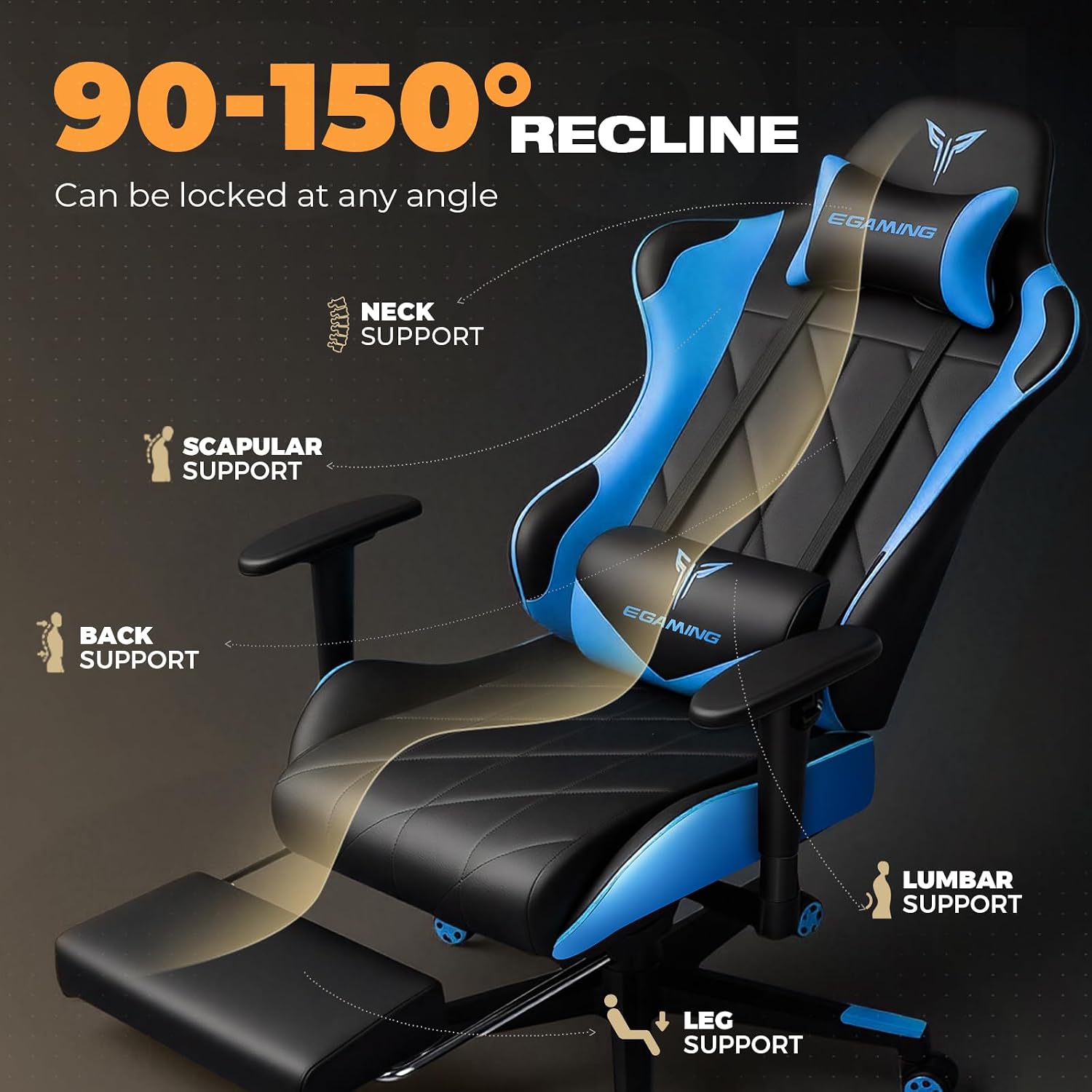 Gaming Chair with Footrest, Ergonomic High-Back PU Leather Computer Chair with 3D Adjustable Armrests, Headrest and Lumbar Support, Office Desk Chair with Diamond Stitching for Adults & Teen
