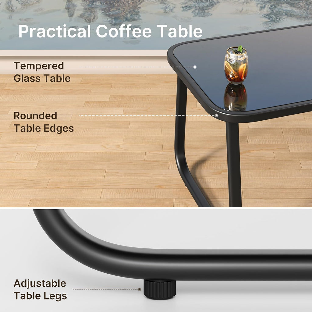 Ahomly 8-Piece Outdoor Patio Furniture Set, Textilene Conversation Set with Rocking Chairs, Loveseat, and Tempered Glass Coffee Table, for Lawn, Garden, Balcony, Poolside (Black)