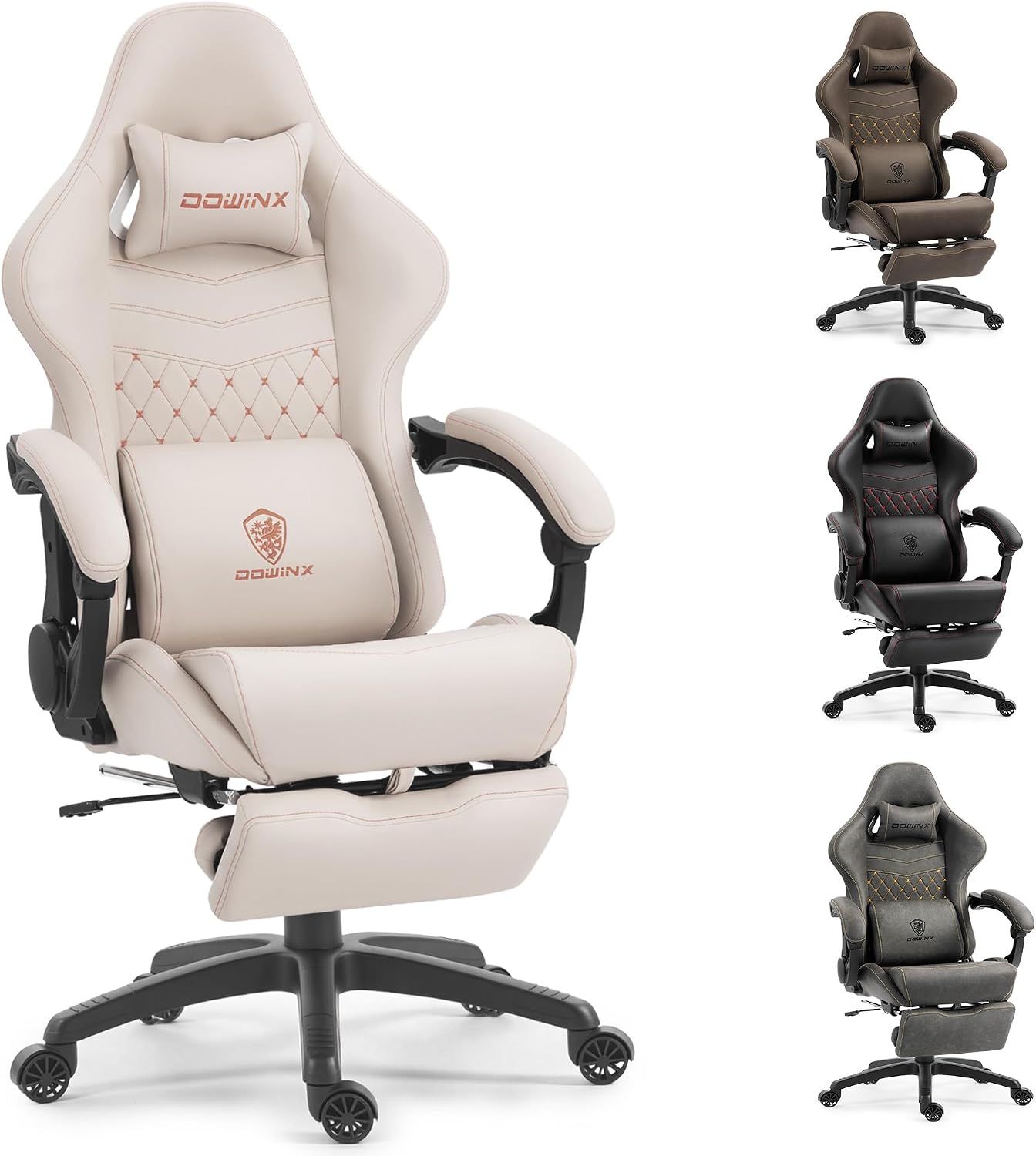 Dowinx Gaming Chair Big and Tall with Dual Extended Footrest & Massage, Ergonomic Reclining Computer Chair for Adults, Racing-Style Gamer Chair 400lbs Capacity, Heavy Duty Office PC Chair (White)