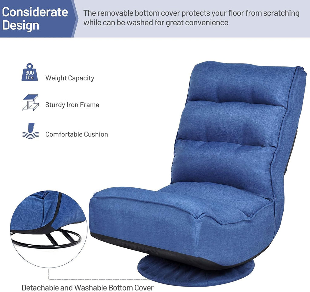 Giantex 360 Degree Swivel Gaming Chair, 6 Position Adjustable Folding Floor Chair, 300lb Spring Support, Comfortable Padded Backrest, Lazy Sofa Chair Game Rocker for Teens Adults (Navy Blue)