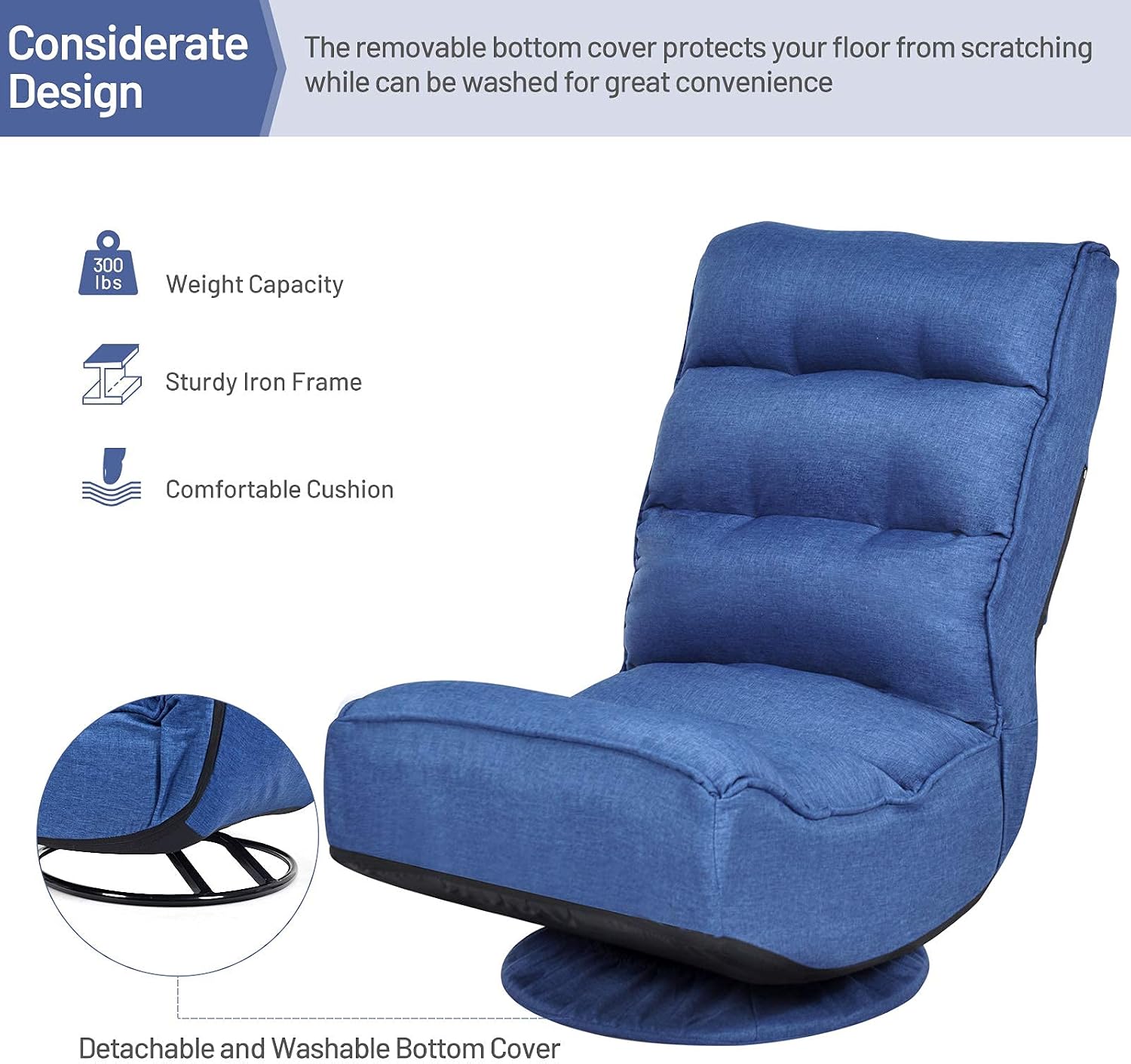 Giantex 360 Degree Swivel Gaming Chair, 6 Position Adjustable Folding Floor Chair, 300lb Spring Support, Comfortable Padded Backrest, Lazy Sofa Chair Game Rocker for Teens Adults (Navy Blue)