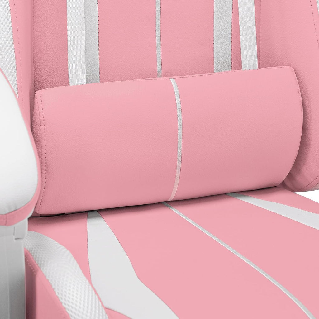 HOFFREE Pink Gaming Chair with Speakers and Led Lights Massage Video Game Chair with Footrest Reclining Computer Gaming Chair for Girls