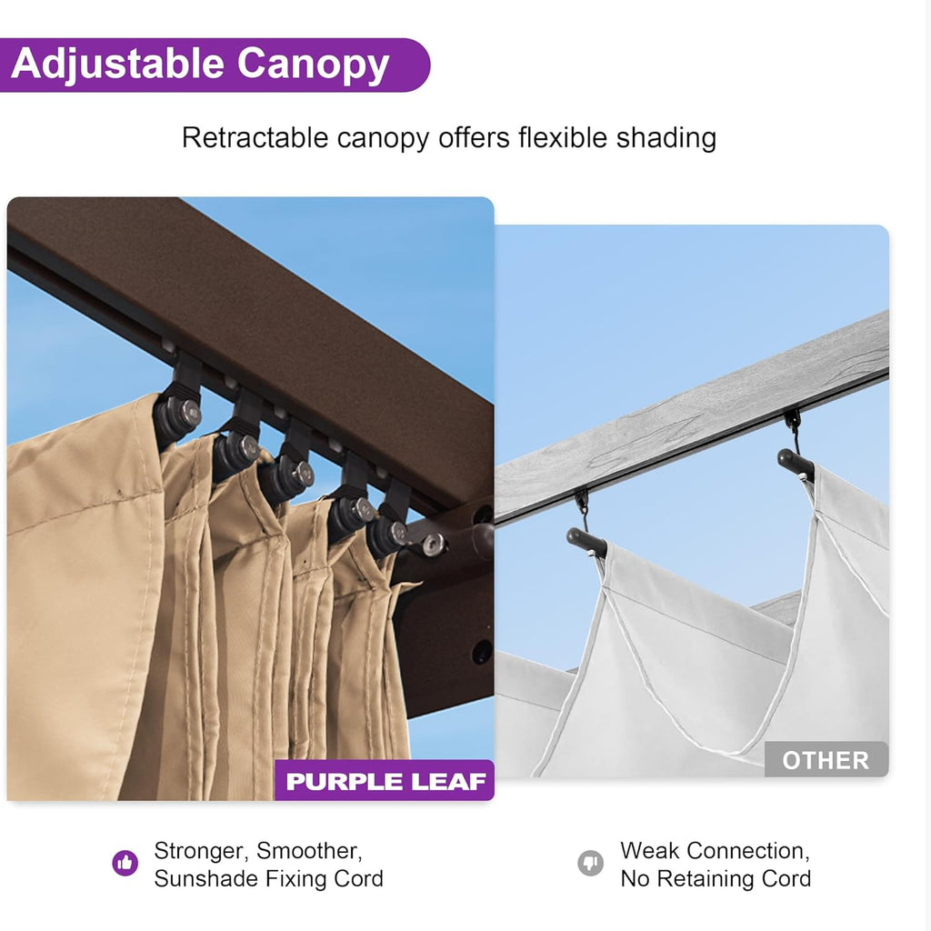 PURPLE LEAF 10' x 13' Outdoor Retractable Pergola Aluminum with Sun Shade Canopy DIY Patio Modern Heavy-Duty Bronze Shelter for Garden Yard Pavilion Grape Trellis Porch, Beige