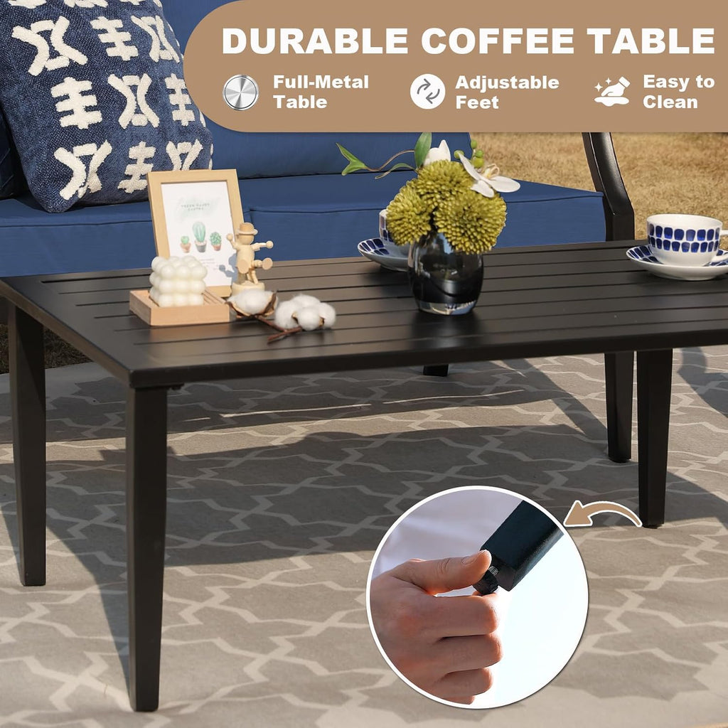 4-Piece Patio Furniture Set, Wider Outdoor Metal Seating Sofa with High Back & Loveseat, Coffee Table, All Weather Metal Conversation Set for Backyard, Poolside, Deck-Navy