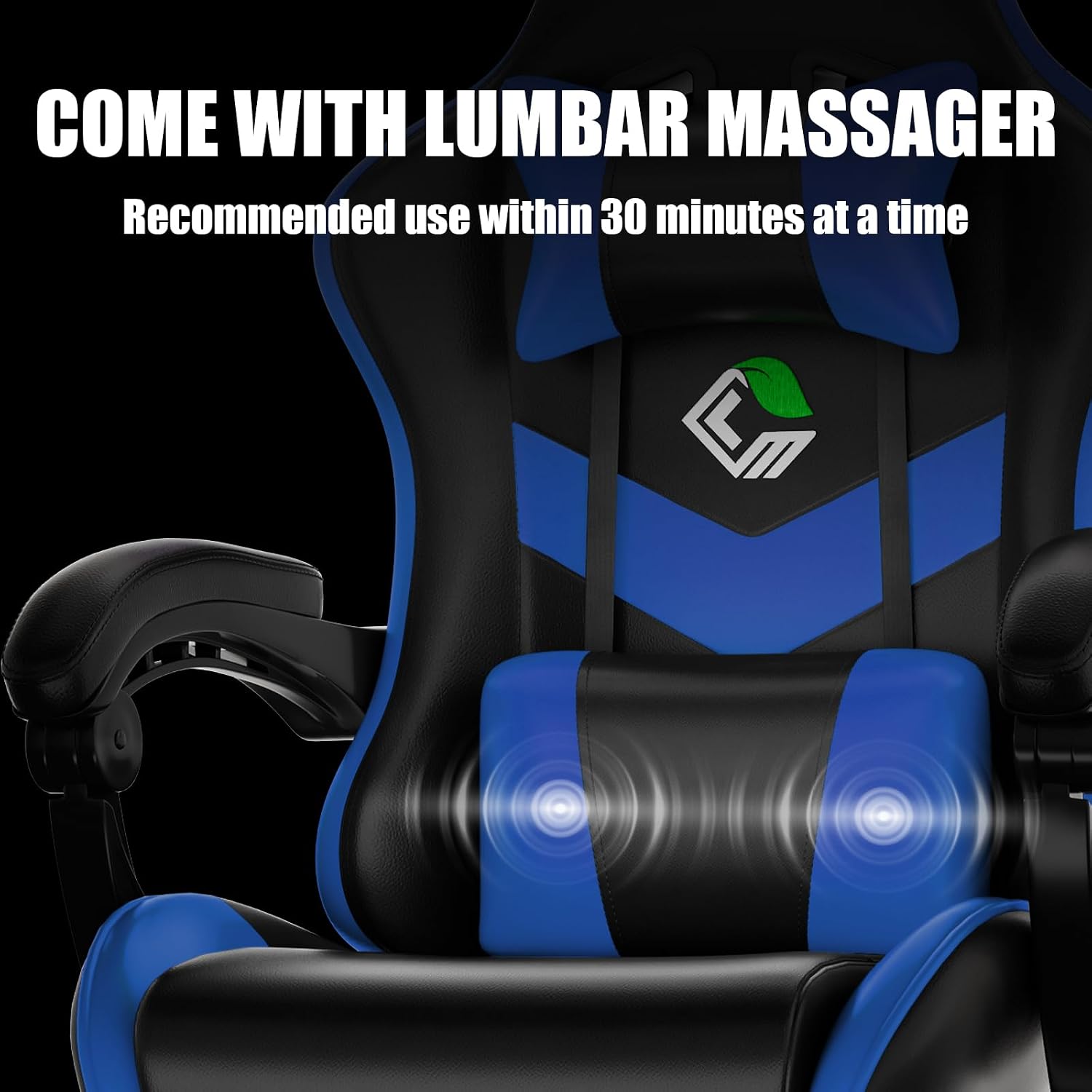 Czlolo Gaming Chair, Ergonomic Office Computer Chair with Footrest and Lumbar Support Massager Racing Style High Back Video Gamer Chair, Wide＆Thick Cushion, 90°-135° Recline, Adjustable Height, Blue