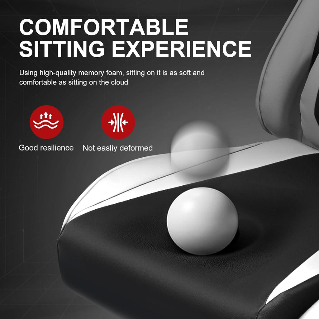 GTPLAYER Gaming Chair with Footrest, Ergonomic Computer Game Desk Chair, Recline Gaming Chair Seat Height Adjustment, Swivel Rocker with Headrest and Lumbar (White)