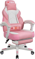 Gaming Chair with Footrest & Lumbar Support, Ergonomic Racing Style Computer Chair, 360° Swivel Height Adjustable Video Game Chair, Massage Office Chair Gaming Equipment, Pink