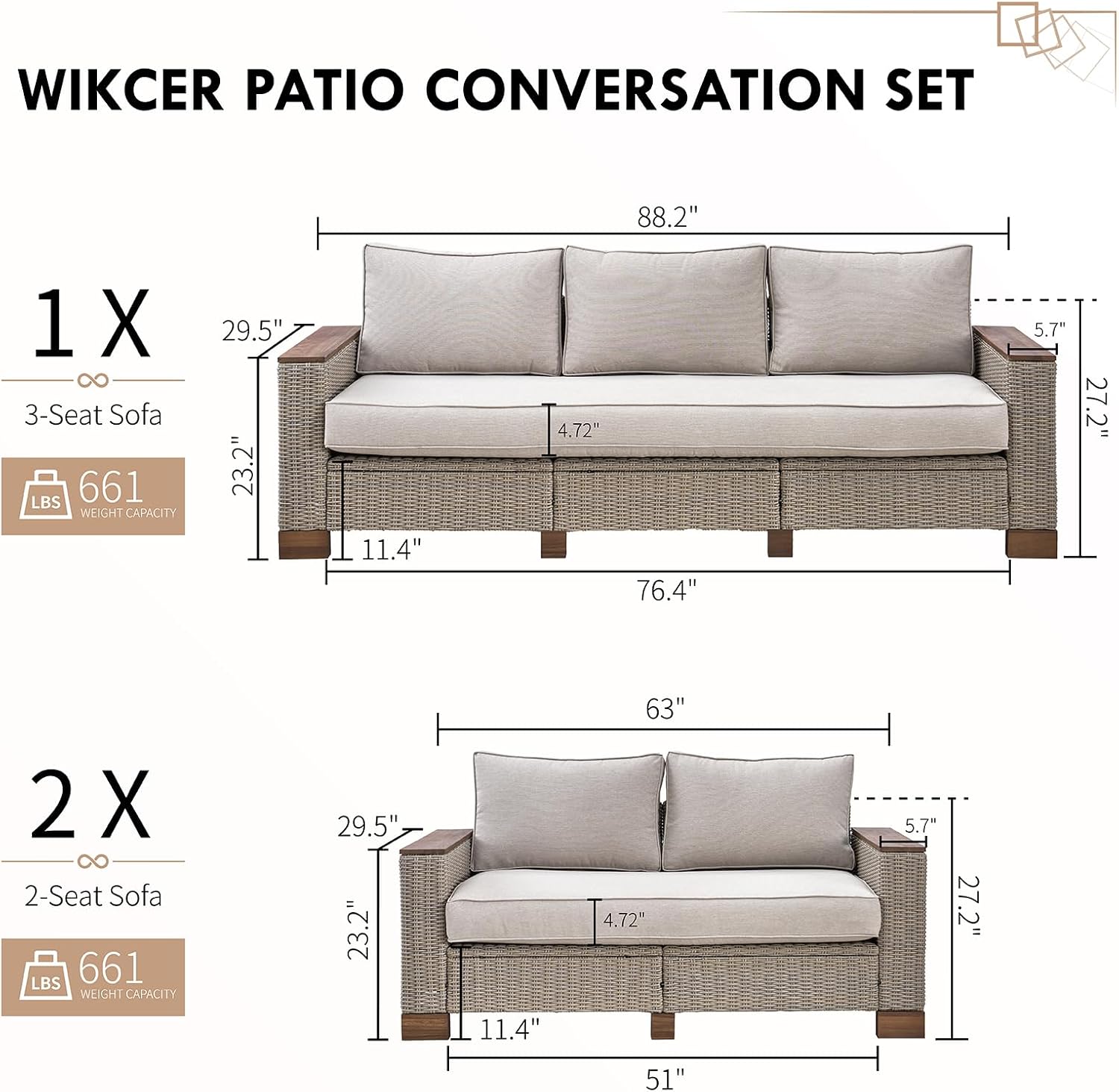 PaPaJet 7-Piece Wicker Patio Furniture Set with Solid Wood Armrest, Outdoor Patio Set with Thick Legs, UV-Resistant Modular Outdoor Sectional Sofa for Backyard, Porch, Garden