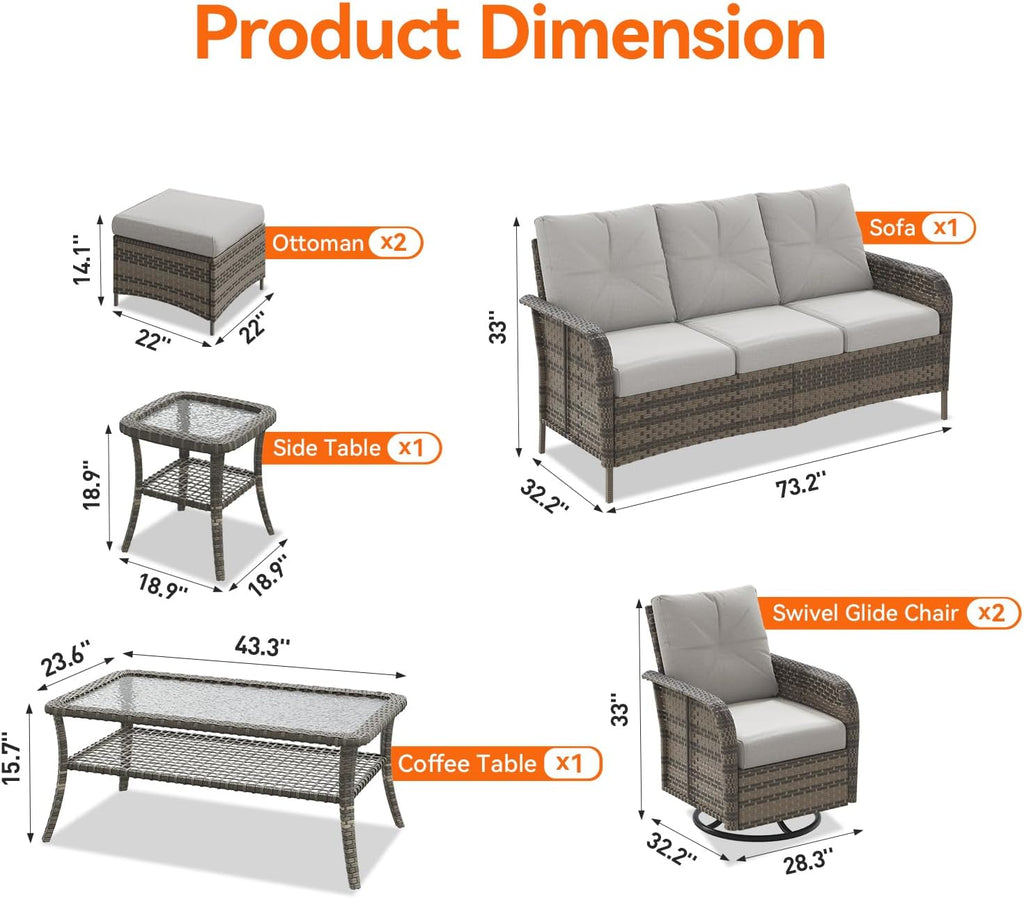 Aoxun Luxury 9-Piece Patio Furniture Set, 360° Swivel Chairs, Wicker Rattan Sofa with Thick Cushion, Outdoor Conversation Set for Backyard, Poolside & Garden, Beige/Gray