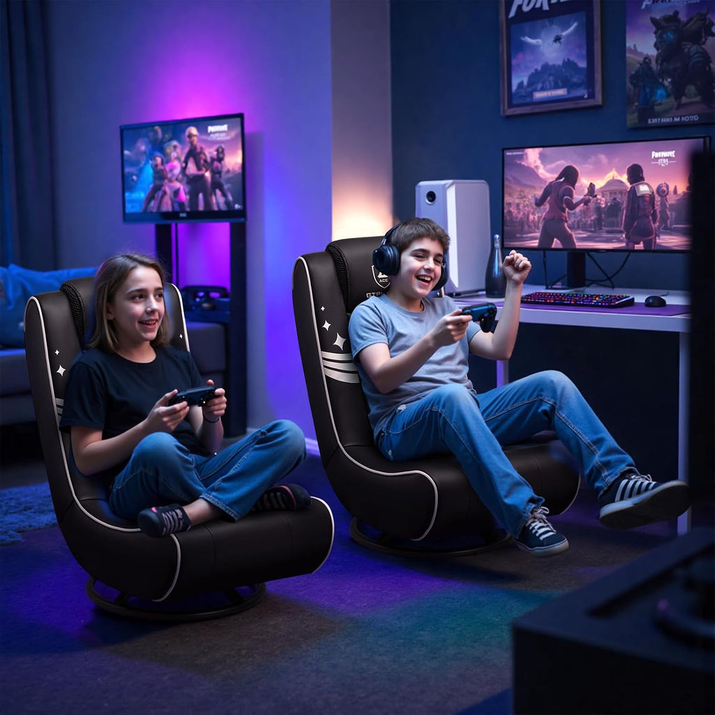 GTPLAYER Floor Gaming Chair Foldable Swivel Floor Chairs for Kids Boys Comfy Video Game Seat with 360° Multipurpose for Gamers, Bedroom or Game Room (Gold)
