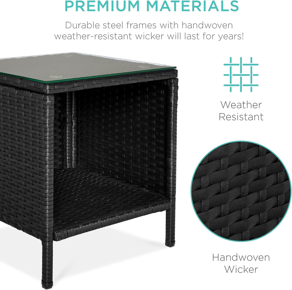 Best Choice Products 3-Piece Outdoor Wicker Conversation Bistro Set, Space Saving Patio Furniture for Garden w/Side Table - Black/Deep Burgundy