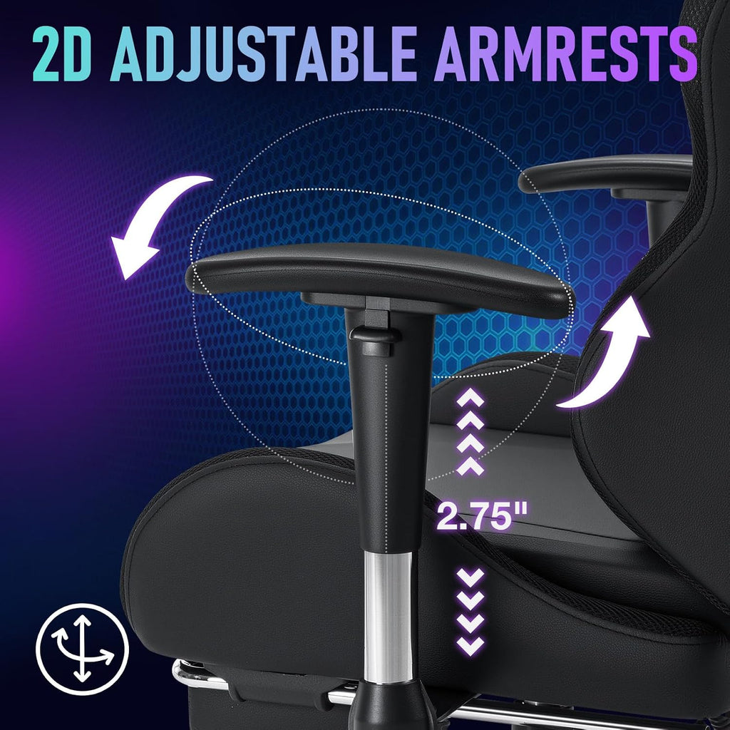 HOFFREE RGB LED Gaming Chair for Kids Reclining Gaming Chairs for Teens 8-15 Computer Chair with RGB Lights Kids PC Game Chair with Footrest and Lumbar Support Video Game Chairs Black