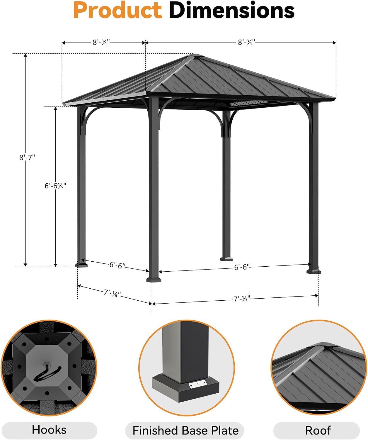 Modern Shade 8'x8' Hardtop Gazebo with Galvanized Steel Roof, Permanent Metal Gazebo with Detachable Curtains, Outdoor Hard Top Gazebo for Backyard, Deck, Garden, All-Weather Patio Cover