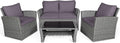 COSTWAY 4 Pieces Patio Rattan Furniture Set, Outdoor Wicker Sofa Set with Tempered Glass Coffee Table, Cushions, All Weather Rattan Conversation Set for Yard Balcony Backyard Pool (Grey)
