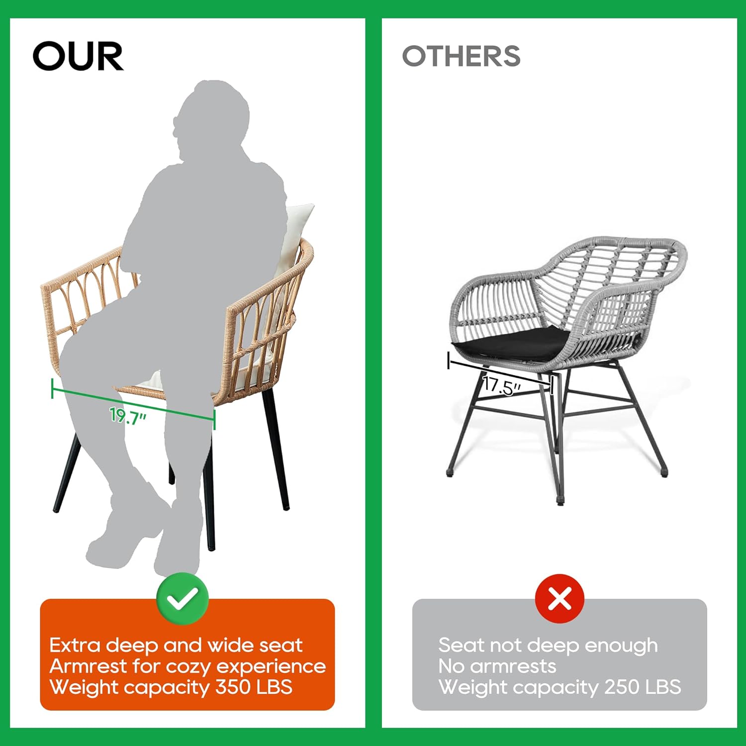 PORWEY 3 Piece Patio Bistro Set, Outdoor Wicker Apartment Balcony Furniture Sets, Rattan Table and Chairs Set of 2 for Porch Backyard Lawn Poolside Deck, Beige