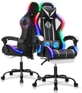 Gaming Chair with Speakers and Lights Ergonomic Computer Gaming Chair with Footrest LED RGB Lights Massage High Back Music Video Game Chair with Lumbar Support White and Black
