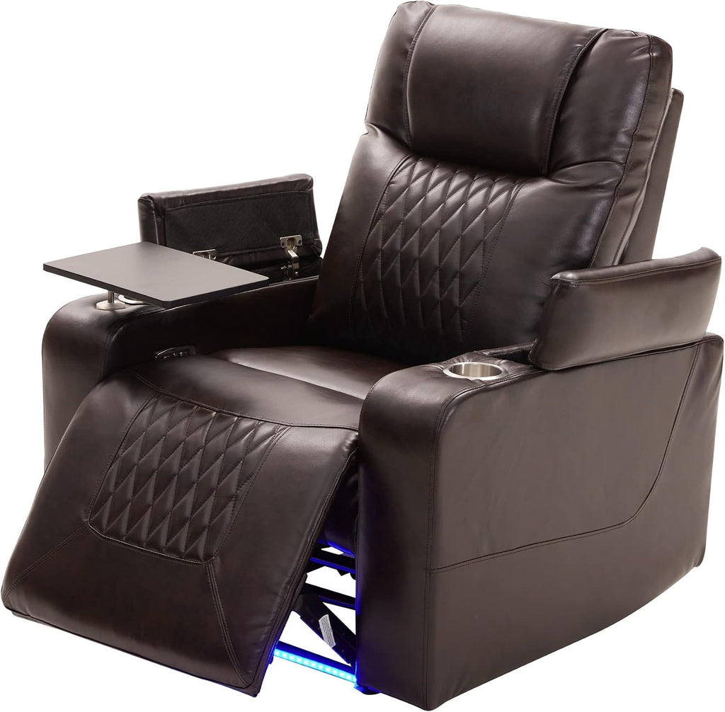 Merax Electric Recliner Chair with USB Charge Port, 360 Swivel Tray Table, Hand in-Arm Storage, and Cup Holders, Ambient Lighting - Ambient Lighting Gaming Recliner Chair Home Theater Seating