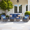 ovios 6-Pieces Patio Furniture Set, Outdoor Wicker Sofa Couch with Swivel Glider Chairs Comfy Cushions, High Back Modern Conversation Set, Brown Rattan, Navy Blue