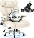 FLEXISPOT 600lbs Big and Tall Office Chair for Heavy People, Heavy Duty Computer Desk Chair with Dynamic Lumbar Support 2D Armrest Blade Wheels, Chairs for Home Office Gaming Working, Leather, Beige