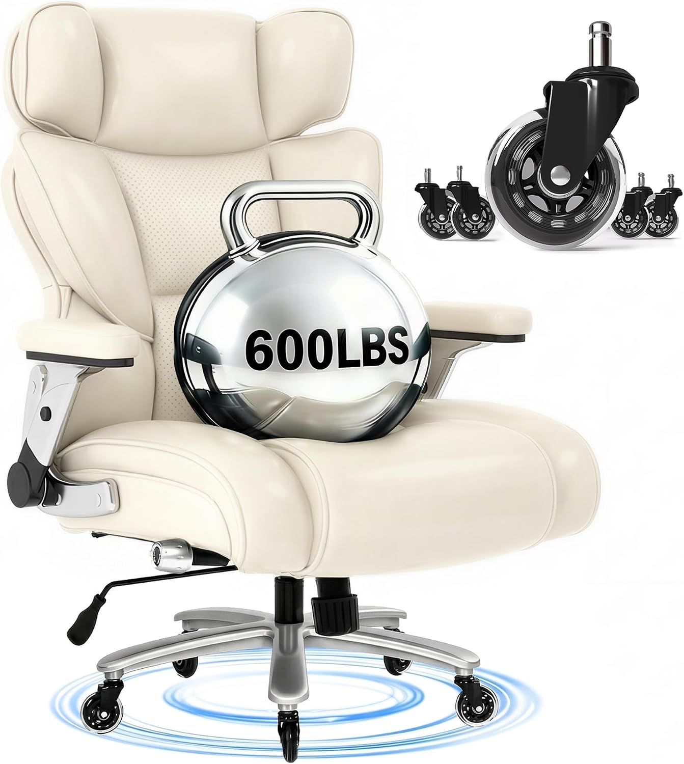 FLEXISPOT 600lbs Big and Tall Office Chair for Heavy People, Heavy Duty Computer Desk Chair with Dynamic Lumbar Support 2D Armrest Blade Wheels, Chairs for Home Office Gaming Working, Leather, Beige