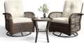 Aoxun 3 Pieces Patio Furniture Set, Patio Swivel Rocker Chairs Set of 2, Wicker Outdoor Bistro Set with Rocking Chair, Thickened Cushions and Table for Porch (Beige)