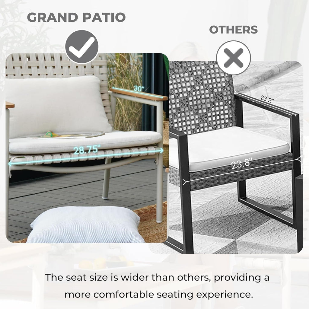 Grand patio 4-Piece Oversized Aluminum Patio Furniture Set, Extra Wide Wicker Sofa Set with E-Coated Faux Wood Grain Coffee Table and Water-Resistant Olefin Cushions