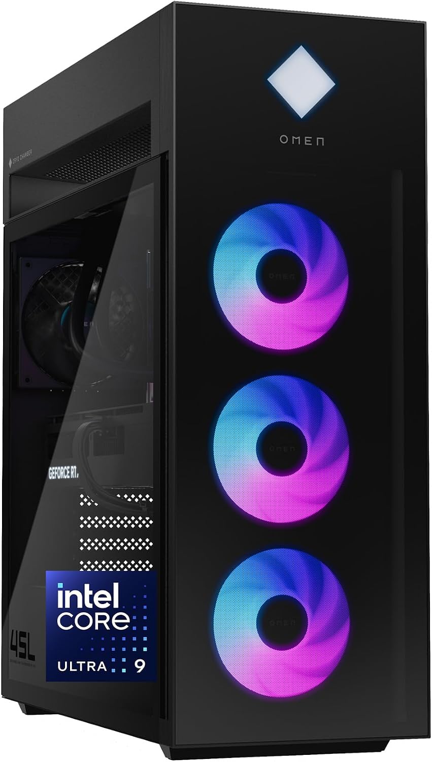 HP OMEN 45L Gaming Desktop, Intel Core Ultra 9 285K, 64 GB RAM, 2 TB SSD, NVIDIA GeForce RTX 5090, Windows 11 Pro, Microsoft Copilot, Tempered Glass, GT22-3090 (2025)