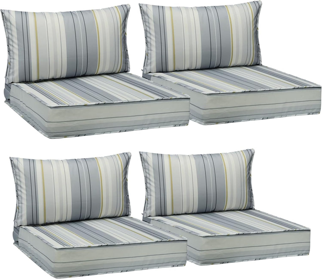 AAAAAcessories Outdoor Seat Cushions for Chairs, Fade-Resistant, Waterproof Patio Furniture Replacement Cushions, 24' x 24' x 5' + 24' x 13.5', Set of 4, Ash Blue Harbor Stripe