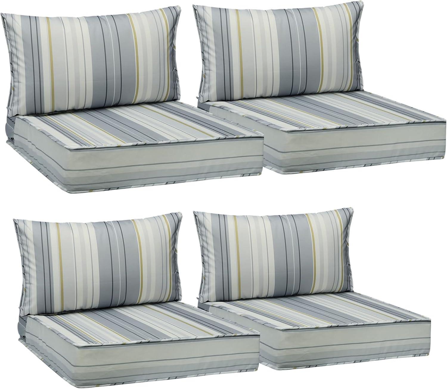 AAAAAcessories Outdoor Seat Cushions for Chairs, Fade-Resistant, Waterproof Patio Furniture Replacement Cushions, 24' x 24' x 5' + 24' x 13.5', Set of 4, Ash Blue Harbor Stripe