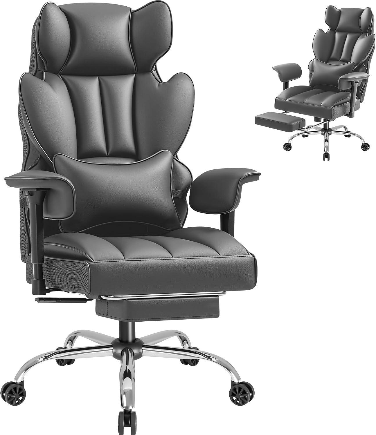 Furmax Big and Tall Office Chair, High Back Gaming Chair with Footrest for Heavy People, 400LBS Ergonomic Comfy Office Chair with Adjustable Armrests for Home Office (Grey)