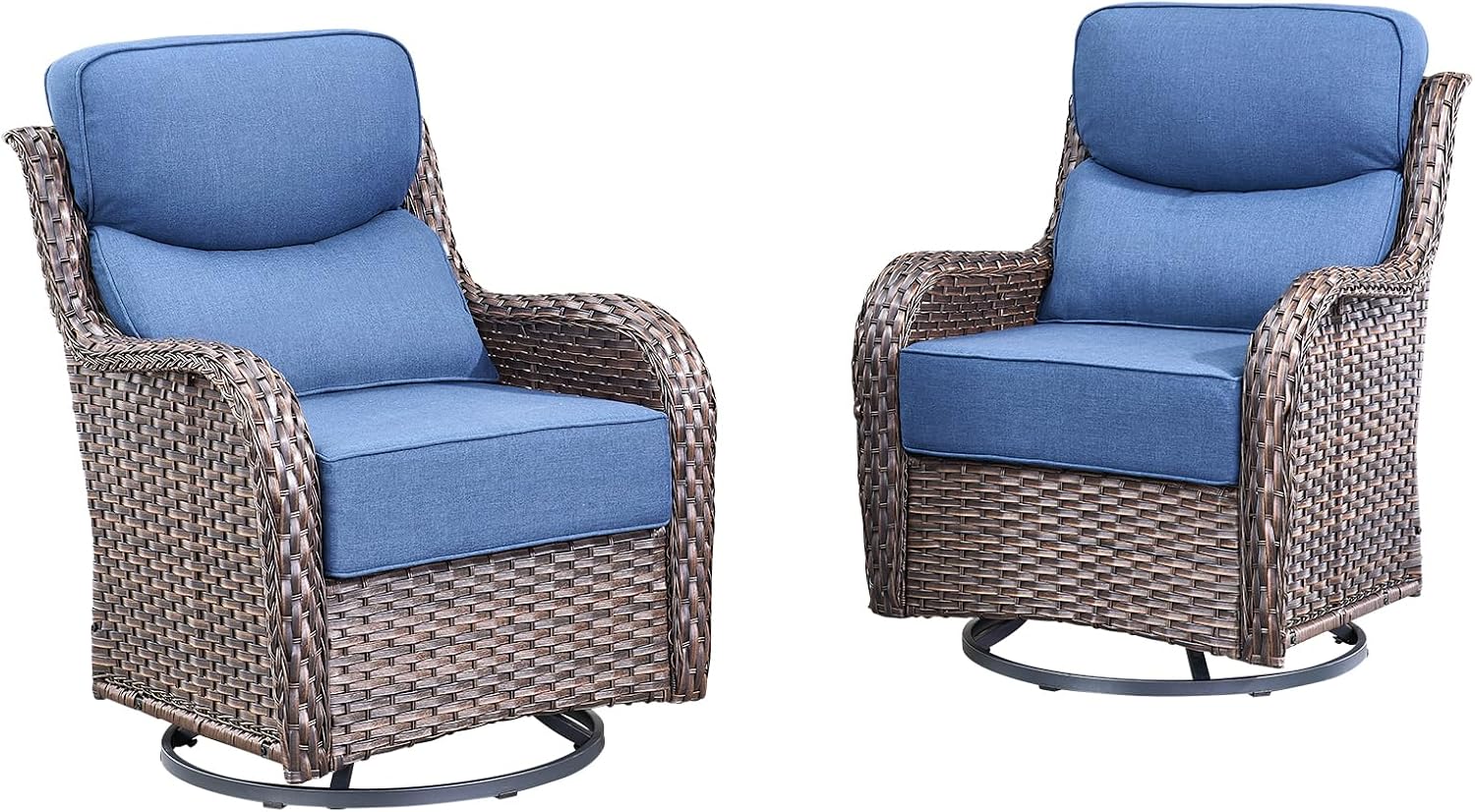 Luxury High Back Outdoor Swivel Rocker Patio Chairs with Side Table & 6-Inch Thick Cushions, 2 Pieces Patio Furniture Set for Porch, Balcony, Deck and Yard
