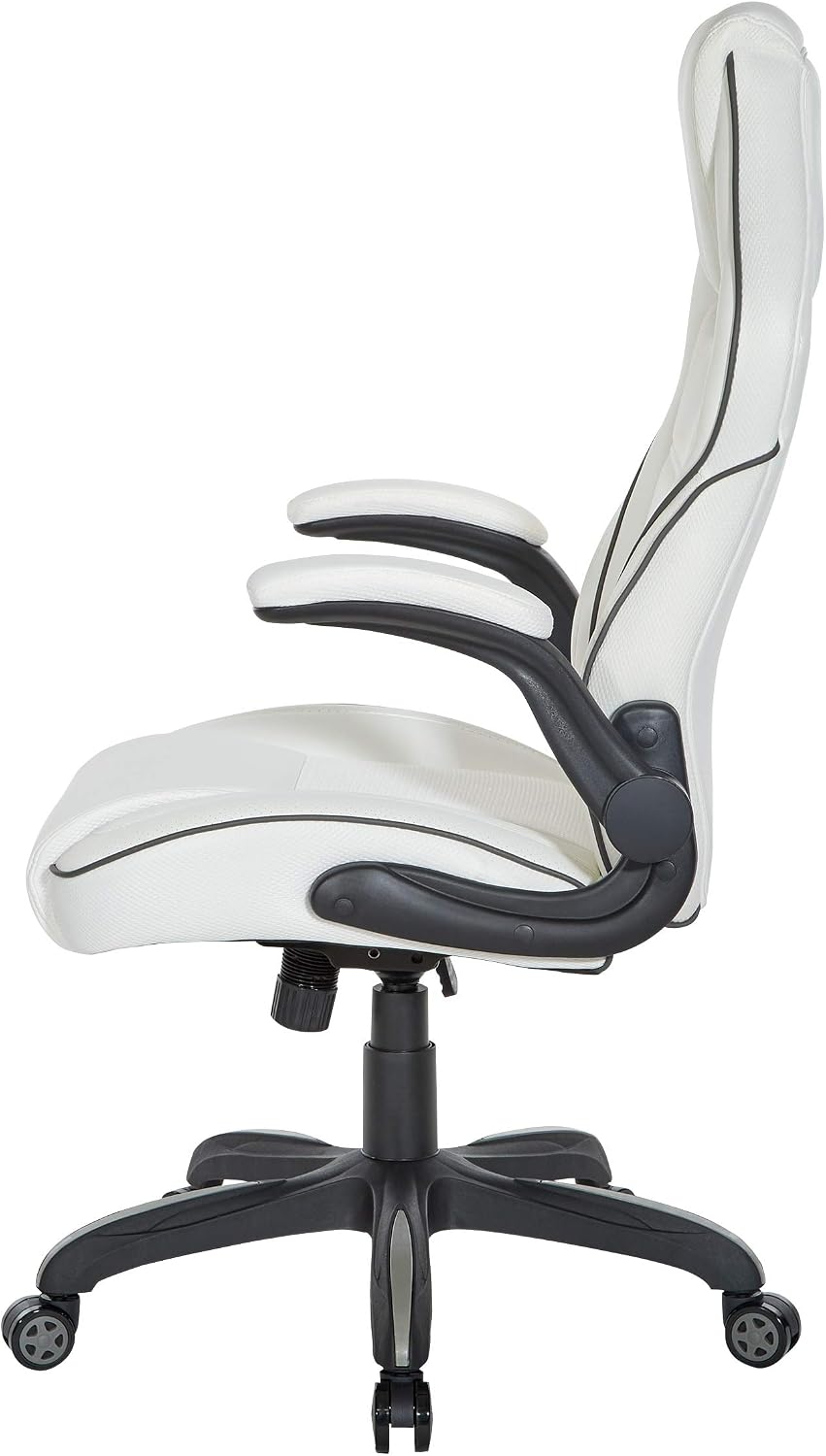 OSP Home Furnishings Xeno Ergonomic Adjustable Faux Leather Gaming Chair with Integrated Headrest and Airflow Cooling Material, White with Black Accents