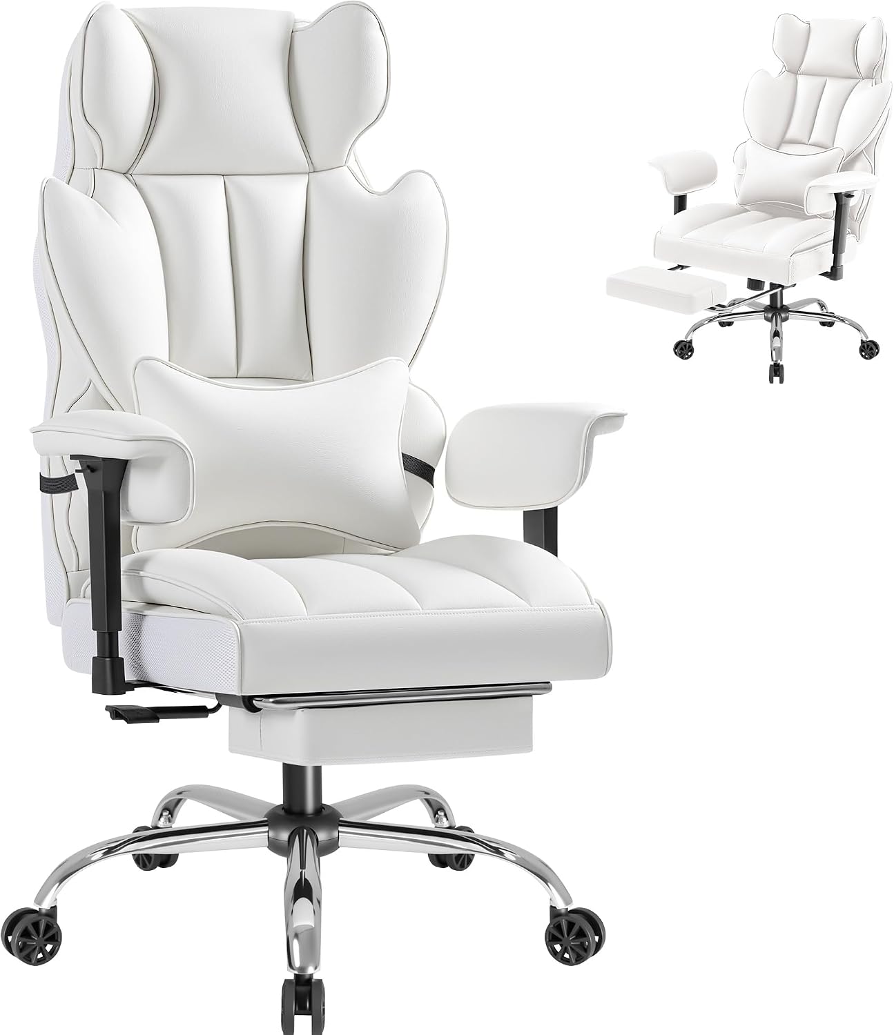 Furmax Big and Tall Office Chair, High Back Gaming Chair with Footrest for Heavy People, 400LBS Ergonomic Comfy Office Chair with Adjustable Armrests for Home Office (White)