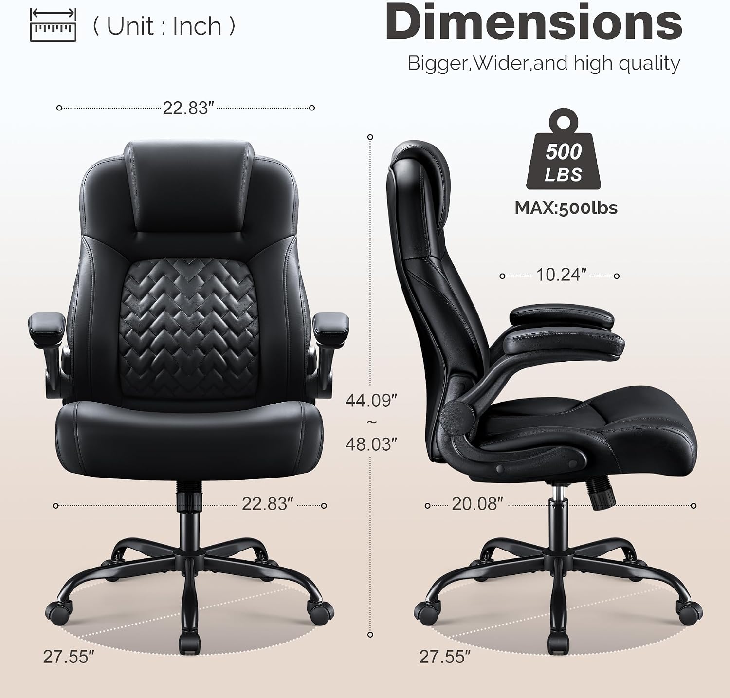 Furmax Big and Tall Office Chair 500lbs, Heavy Duty Office Chairs, Ergonomic High Back Desk Chair, Adjustable Flip Up Armrest Executive Chair Made of PU Leather, Computer Chair for Gaming Desk (Black)