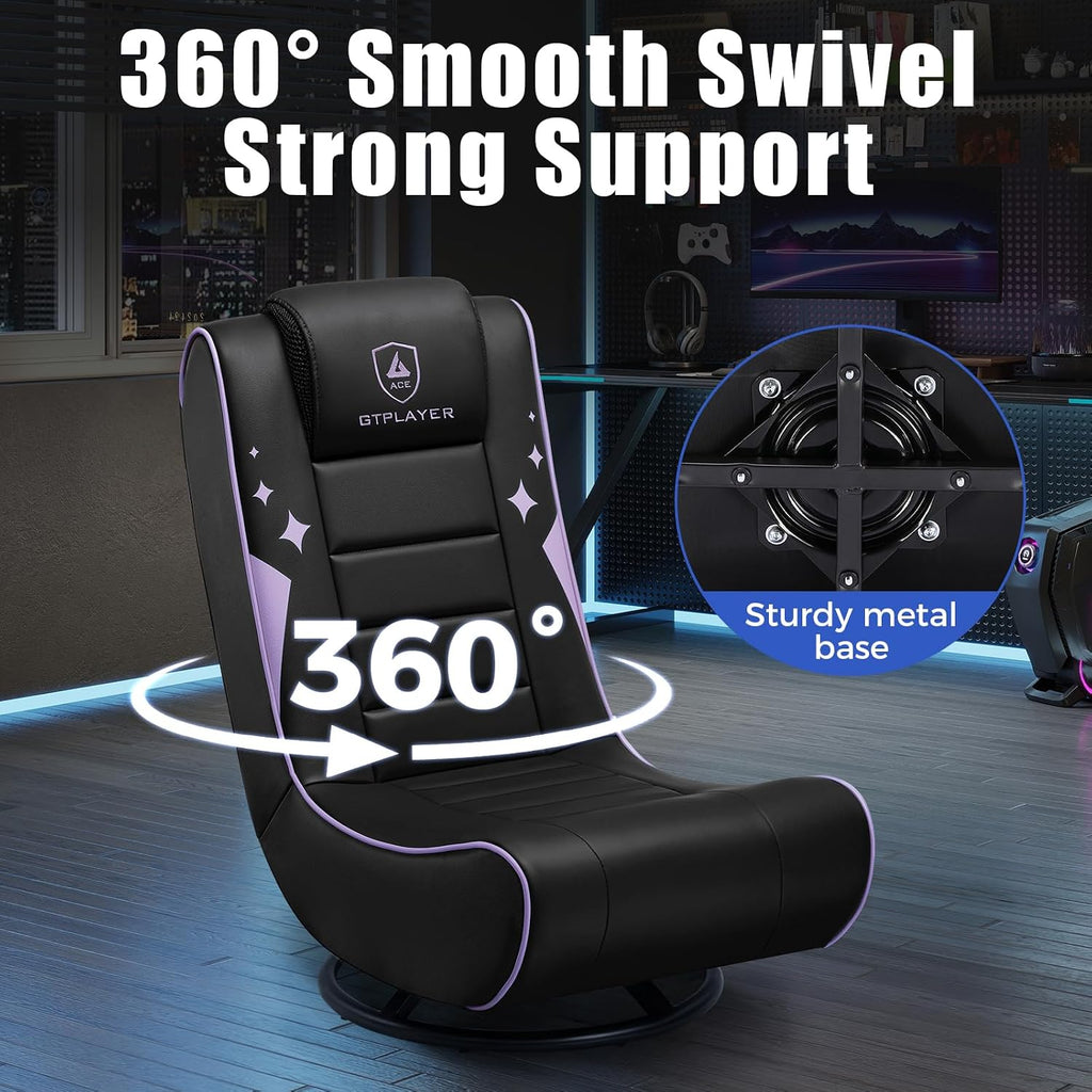 GTPLAYER Floor Gaming Chair Foldable Swivel Floor Chairs for Kids Boys Comfy Video Game Seat with 360° Multipurpose for Gamers, Bedroom or Game Room (Purple)