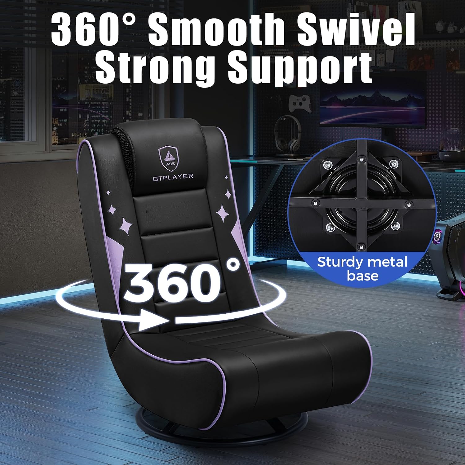 GTPLAYER Floor Gaming Chair Foldable Swivel Floor Chairs for Kids Boys Comfy Video Game Seat with 360° Multipurpose for Gamers, Bedroom or Game Room (Purple)