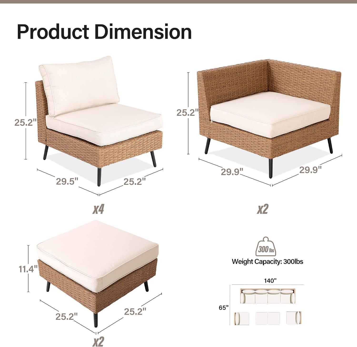 LAUSAINT HOME Outdoor Patio Furniture, 5 Piece Outdoor Sectional Sofa PE Rattan Wicker Patio Conversation Sets, All Weather Patio Furniture Set with Thick Cushions for Garden, Backyard(Beige)