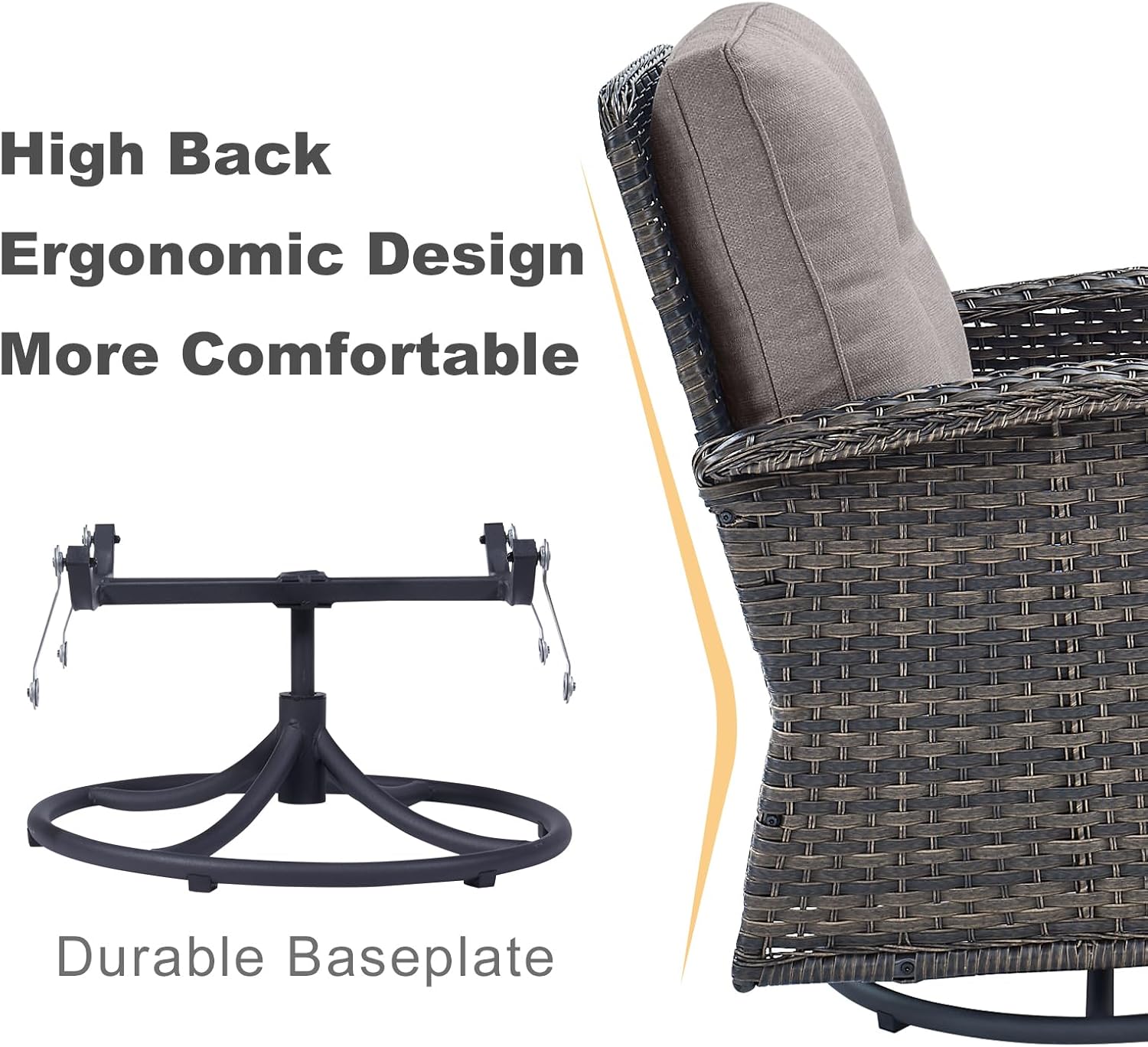 HUMMUH Patio Furniture 6-Piece PE Wicker Outdoor Conversation Set,All-Weather Rattan Swivel Chairs with Ottomans Glider Loveseat for Backyard,Poolside,Deck