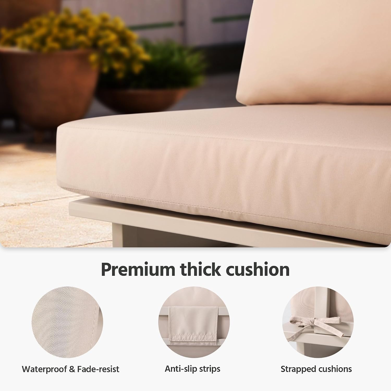 LAUSAINT HOME 6 Pieces Patio Furniture Set, Outdoor Metal Frame Patio Conversation Sets with Coffee Table & Thick Cushions for Garden, Poolside, Backyard(Beige)