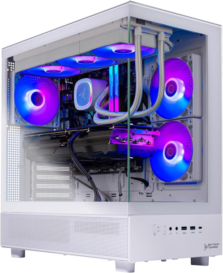 Skytech Gaming Azure 3 Desktop PC, Ryzen 7 9800X3D 4.7 GHz (5.2 GHz Turbo), NVIDIA RTX 5060 Ti 16GB, 1TB Gen4 NVMe SSD, 32GB DDR5 RAM 6000 RGB, 850W Gold ATX 3 PSU, 360mm ARGB AIO, Wi-Fi, Win 11