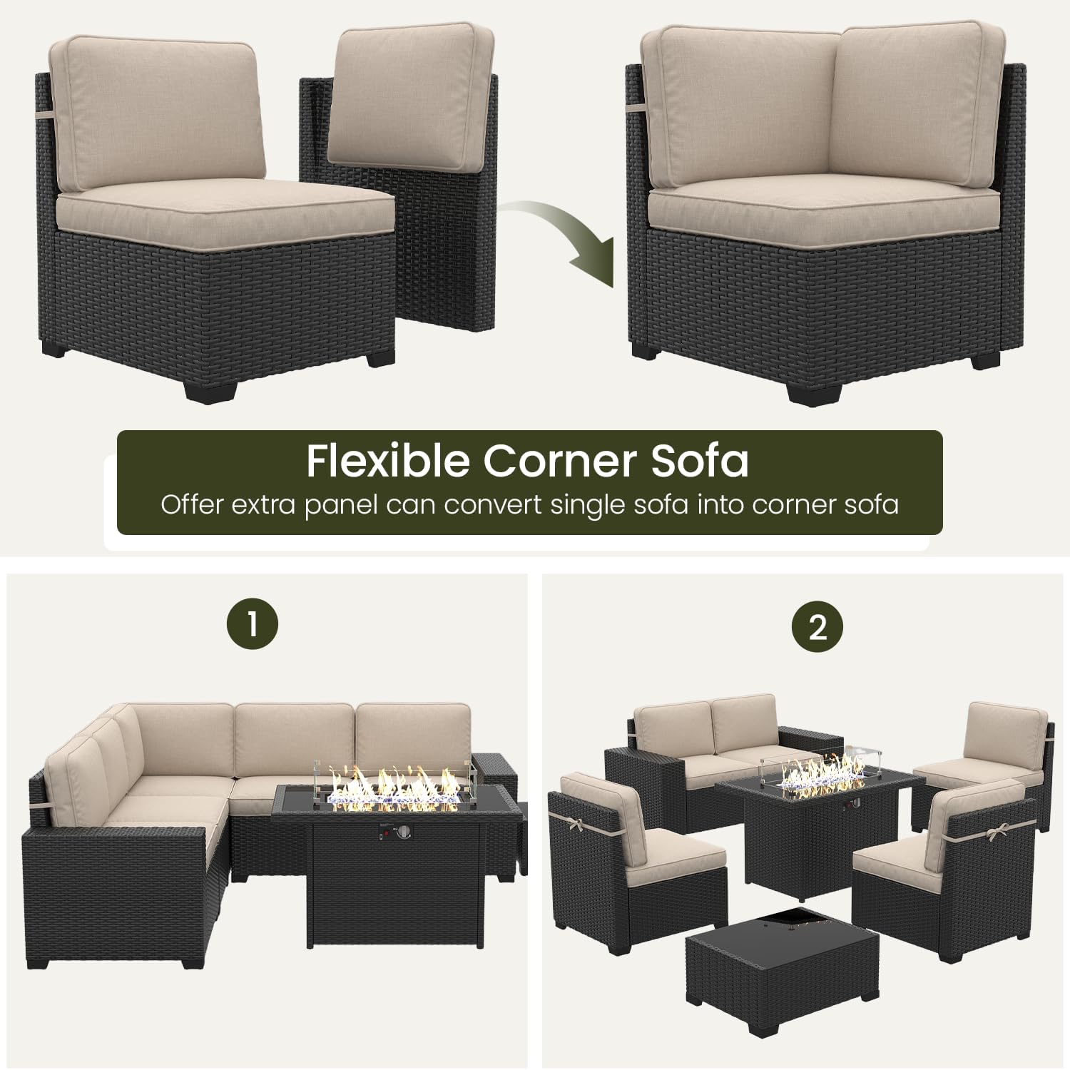LayinSun 13 Pieces Outdoor Patio Furniture Set with 44' Fire Pit Table Rattan Sectional Sofa Conversation Sets