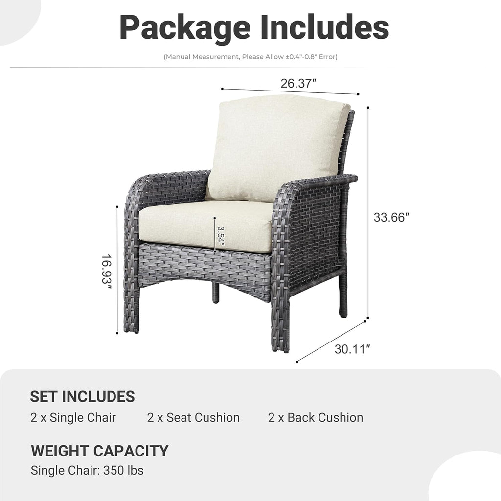 ovios 2-Piece Patio Furniture Set, Outdoor Wicker Sofa with Chairs, High Back Rattan Chair with Comfy Cushions for Porch Yard Deck, Beige