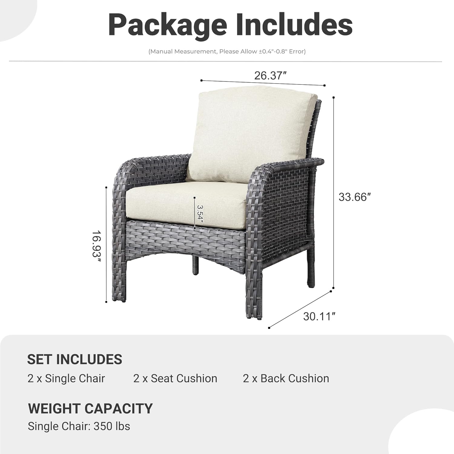 ovios 2-Piece Patio Furniture Set, Outdoor Wicker Sofa with Chairs, High Back Rattan Chair with Comfy Cushions for Porch Yard Deck, Beige