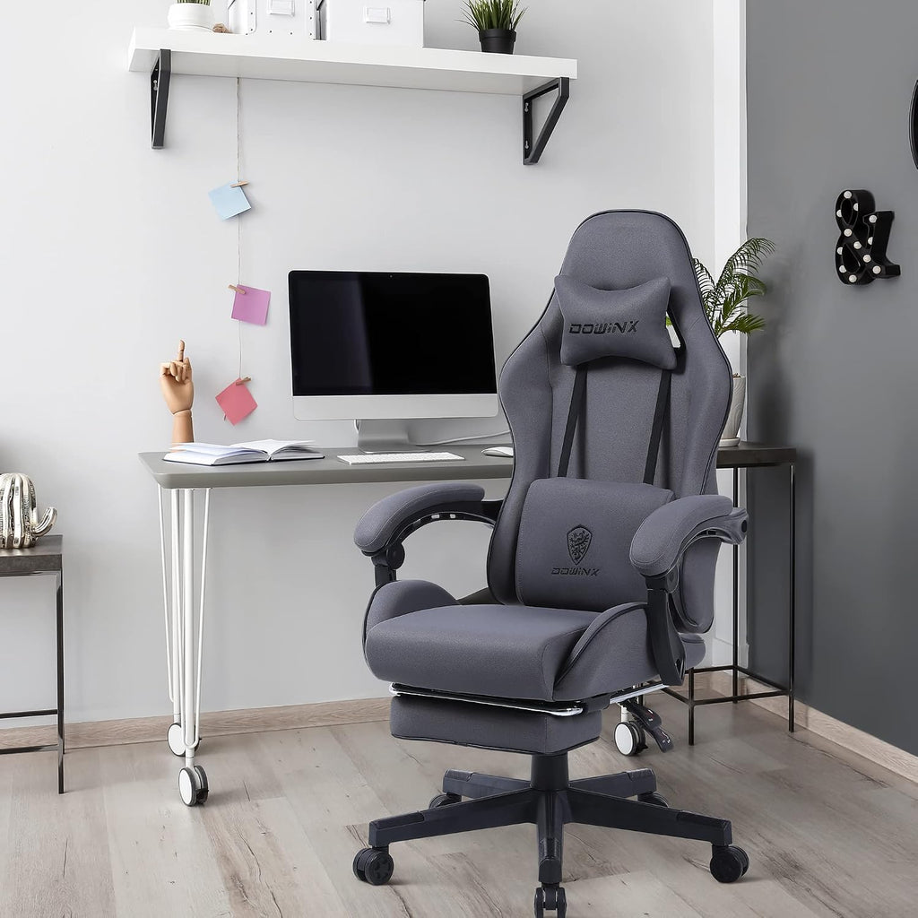 Dowinx Gaming Chair with Pocket Spring Cushion, Computer Office Game Chair, Linkage Armrests and Footrest, High Back Ergonomic Computer Chair with Lumbar Support Task Chair with Footrest(Grey)