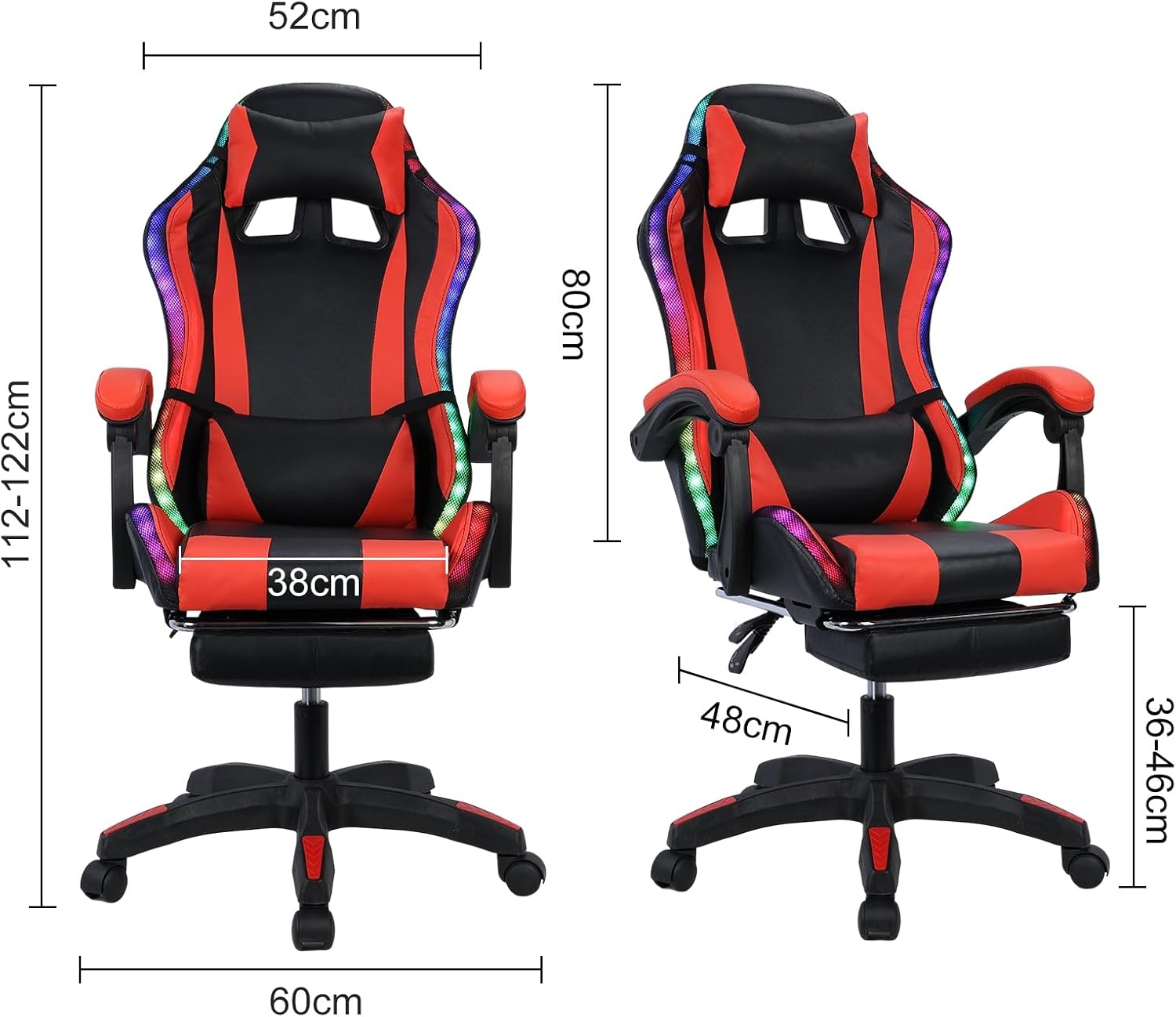 Gaming Chair with Bluetooth Speakers ＆ LED Lights, Ergonomic Massage Computer Chair Height Adjustable, Video Game Chair with 360° Swivel Seat and Headrest, High Back Lumbar Support Design