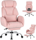 HOFFREE Criss Cross Chair with Wheels Ergonomic Office Chair with Reversible Armrest Wide Seat Comfy Desk Chair with Foot Rest for Gaming,Reading,Working(Pink)